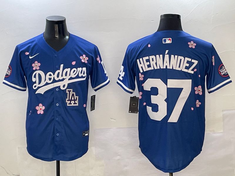 Men Los Angeles Dodgers 37 Hernandez Blue Sakura Edition 2025 Nike MLB Jersey style 9